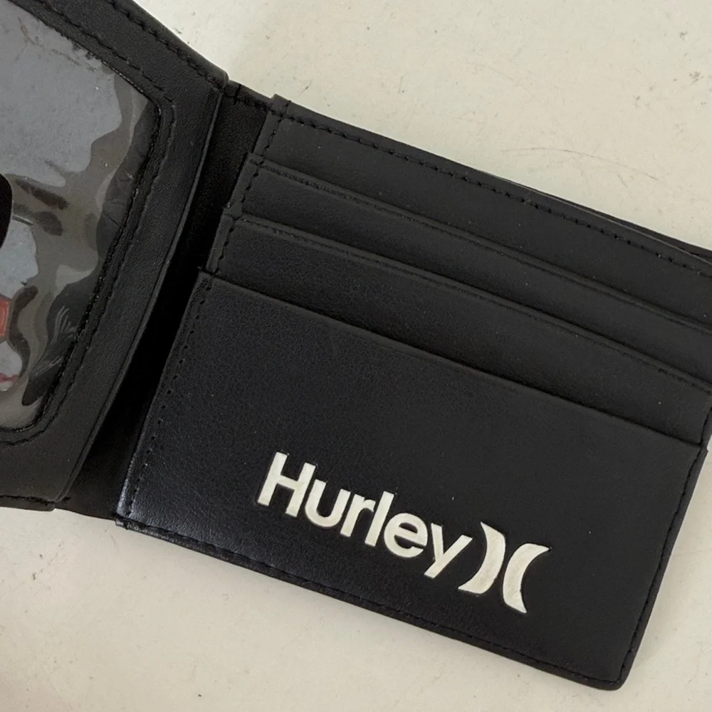 Hurley Bi-Fold Black and White Graphic Faux Leather Wallet